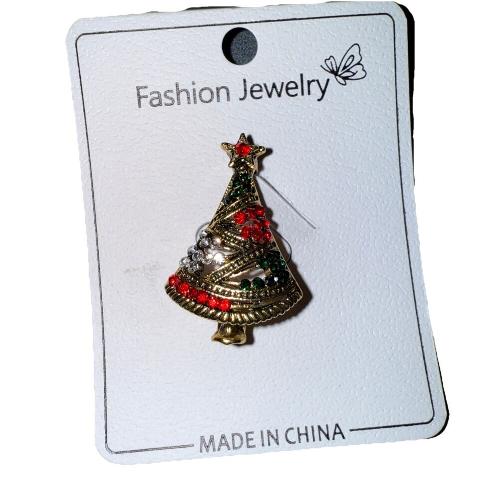 NWT Unique Small Goldtone Christmas Tree Pin Brooch